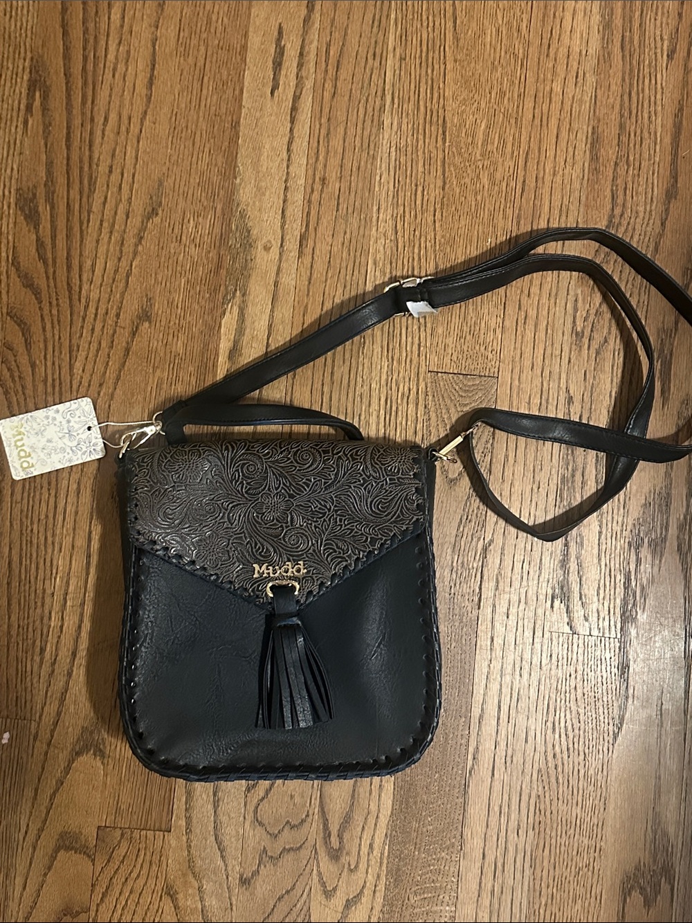 Mudd brand Black & Dark Brown Embossed Tassel Crossbody Bag
